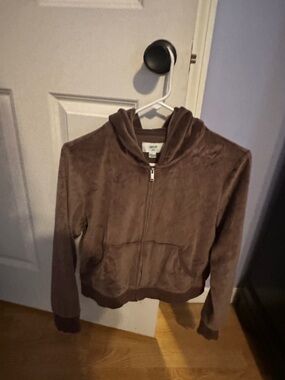 aerie Brown Plush Zip-Up Hoodie